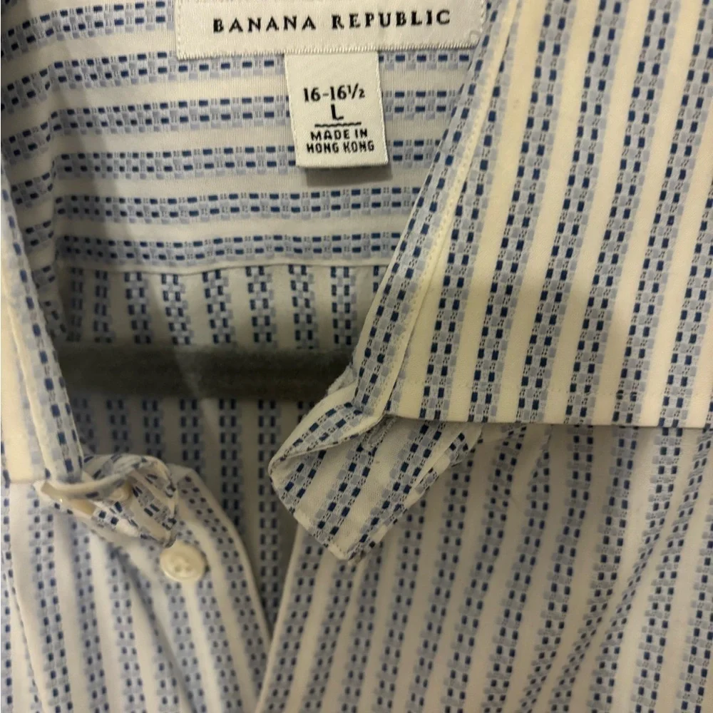 Banana Republic, blue striped button down, collared shirt size large 16-16.5